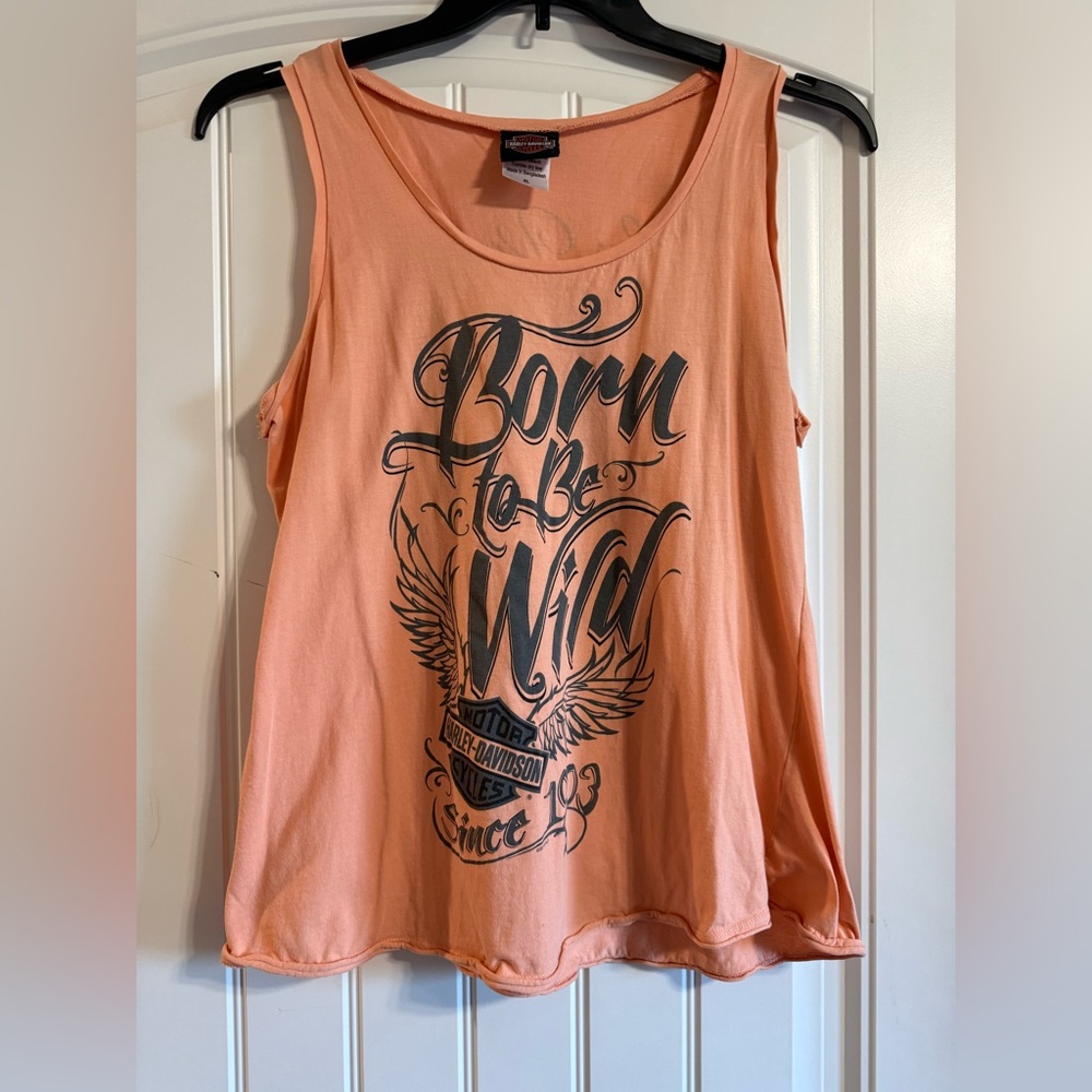 Harley-Davidson Peach Graphic Tank Womens XL Las Vegas Nevada Born To Be Wild